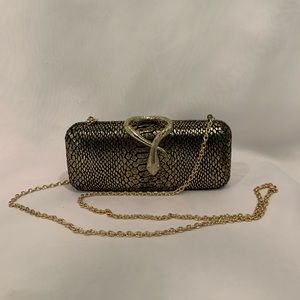 Gold Snake Skin Clutch Chain Crossbody Kate Landry